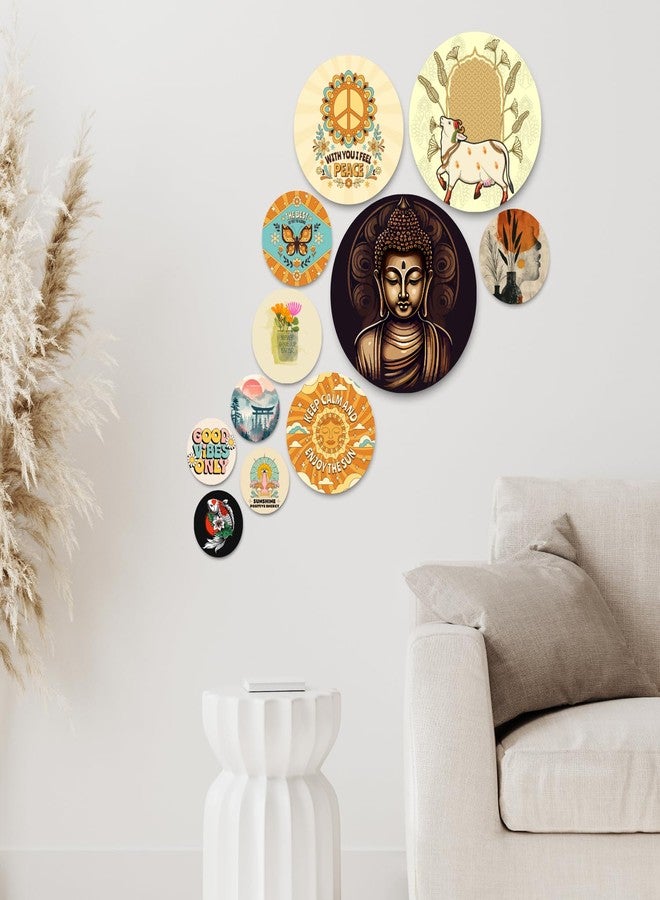 RADIQORE Set of 11 Designer MDF Wooden Wall Hanging for Home Decoration | Office | Gift | Wall Decor Hanging Items | Wall Art | Living Room | Bedroom (budha) - Image 4